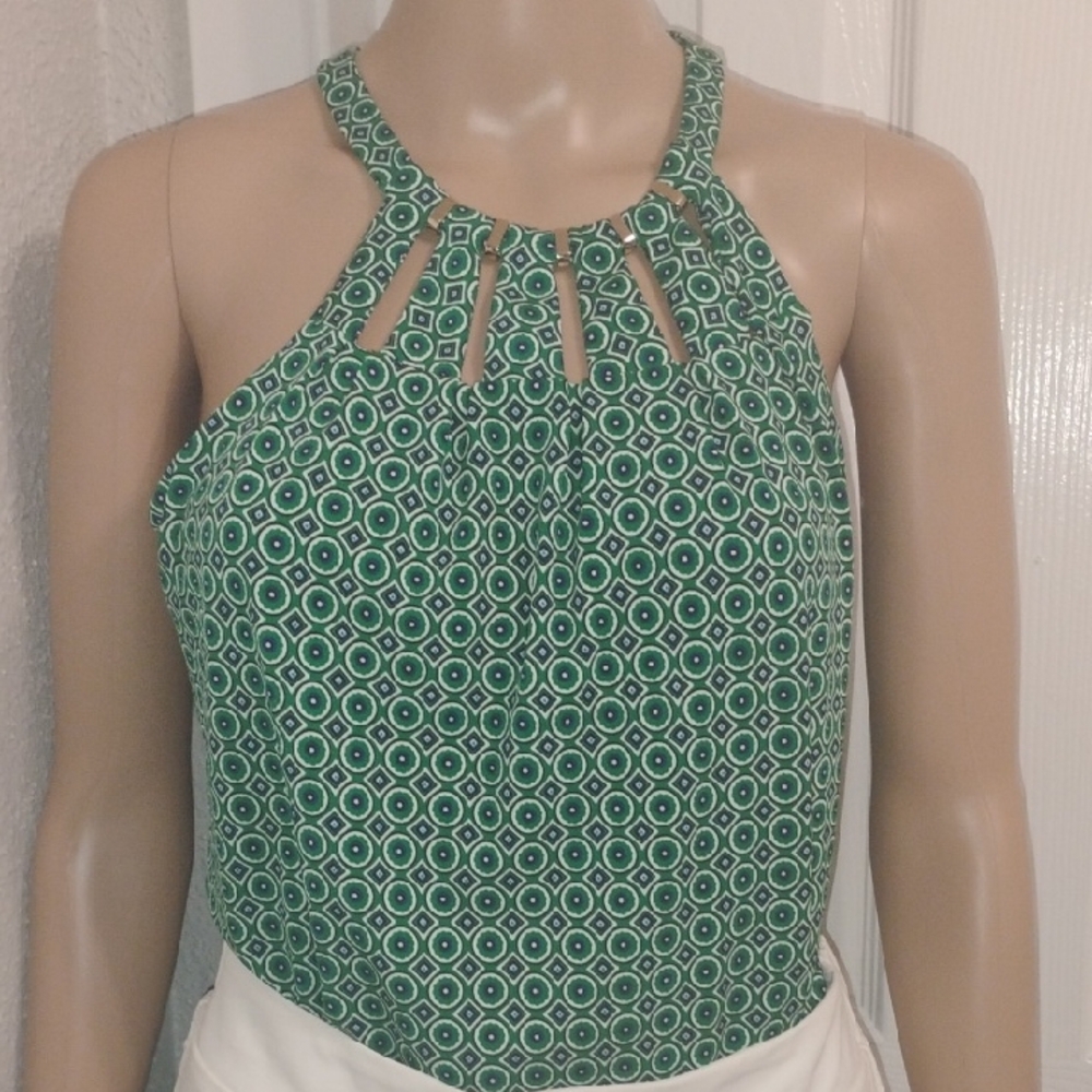 White House Black Market Green Patterned Halter Top